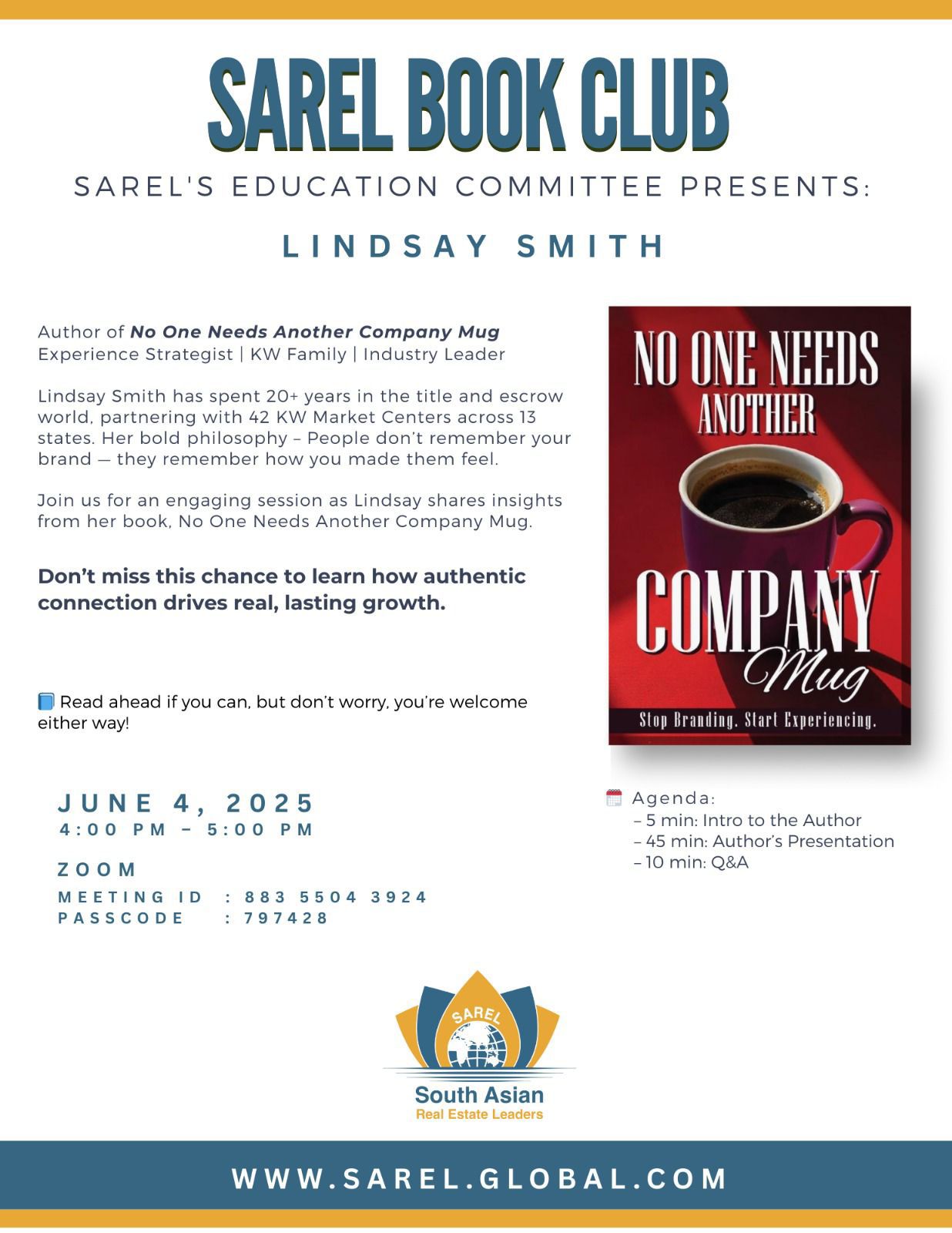 SAREL Book Club  Featuring Lindsay Smith — No One Needs Another Company Mug
